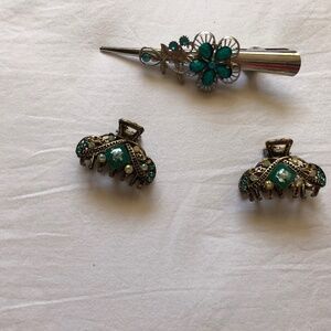 Lot of 3 hair clips turquoise/teal